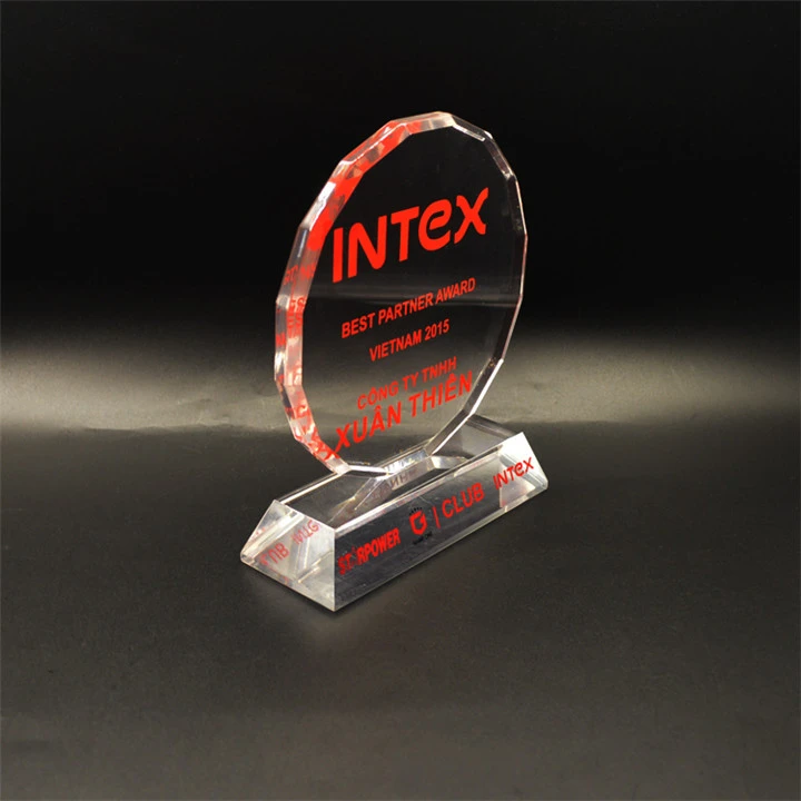 Hot Selling Round Shaped Acrylic Awards Plaques Trophies With Base