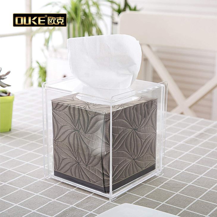 Square Clear Acrylic Tissue Box With Drawer